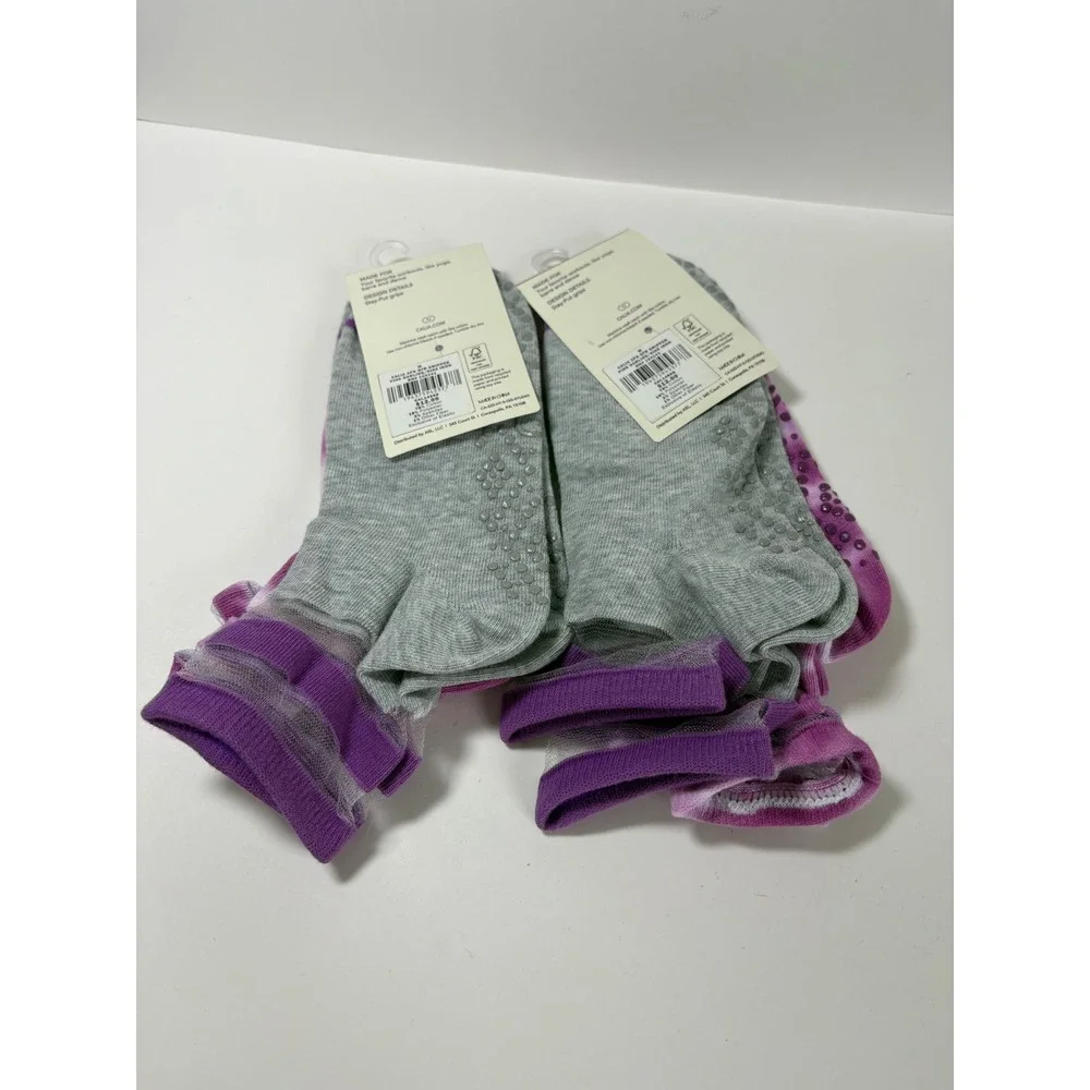 Calia Studio Women 4 Pairs Quarter Gripper Socks Pink Tie Dye Gray Medium 5-10